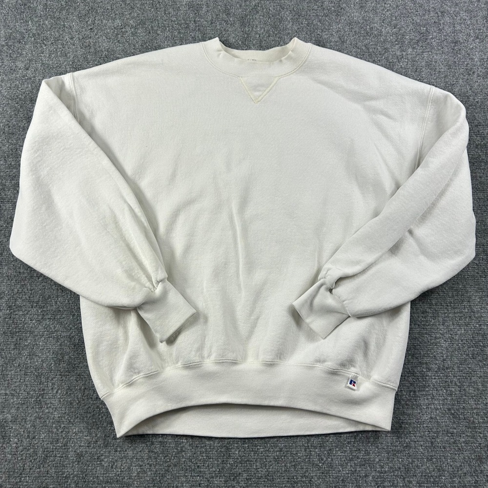 Russell Athletic Sweatshirt Mens XXL White Vintage Crewneck V-Stitch Made in USA